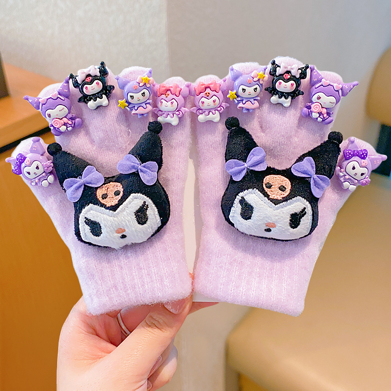 サンリオ DIY 手袋 2024 冬新作 女の子 クロミ 5本指手袋 子供用 プラス ベルベット 暖かい 指手袋