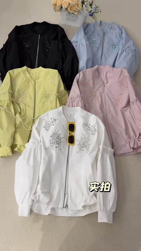 977763 Xuanxuan's New Spring Embroidered Heavy-Duty Baseball Jacket, Size M, Chest Circumference 120, Length 61