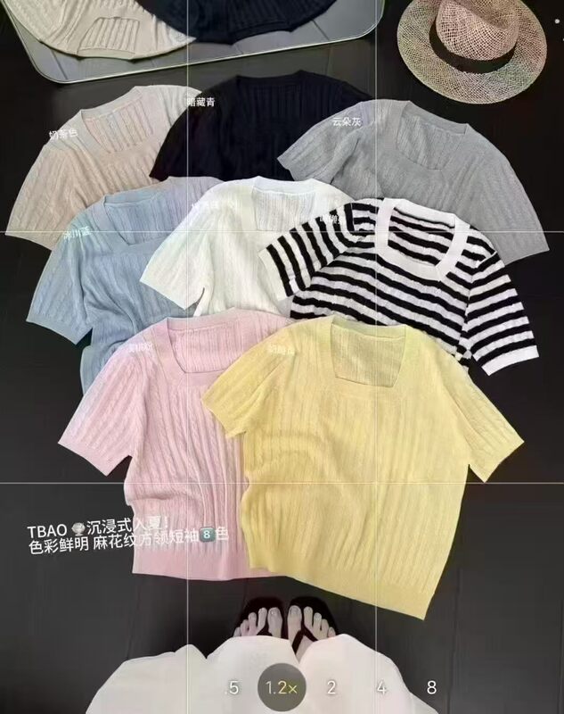 69388 Summer New Style Round Neck Knitted Short-Sleeved Top, Bust 114, Length 58