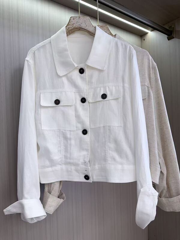 3638 New Spring and Summer Style Lapel Tencel Linen Jacket Top, m Bust 102, Length 51
