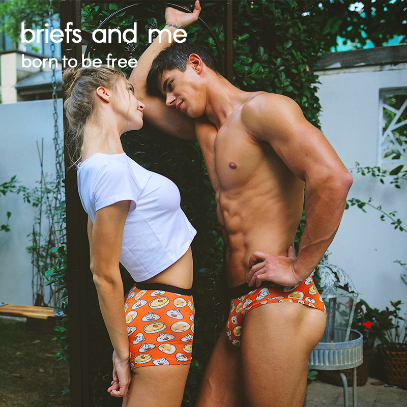 briefs and me Personality Print Couple Panties Cotton Modal Shorts Cute Mid-waist Men and Women