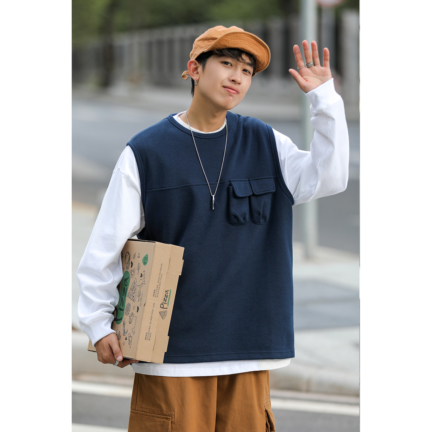 OFFBORD Day Tidal Card Knit Overalls Waistcoat Waistcoat for male autumn Winter Easy Boys Kan Shoulder Sweater Outfitting