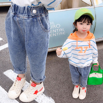Baby girl denim pants 2021 new girls dress foreign style children fashionable loose Spring and Autumn Spring pants