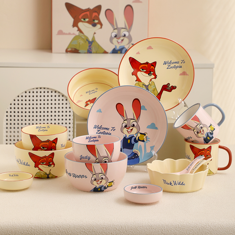 Disney Rice Bowl 2024 New Household Tableware Set Zootopia Cute Ceramic Soup Noodle Bowl and Plate