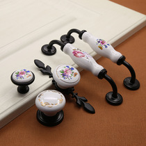 European black zinc alloy ceramic handle modern orchid single hole pastoral European cabinet door handle factory