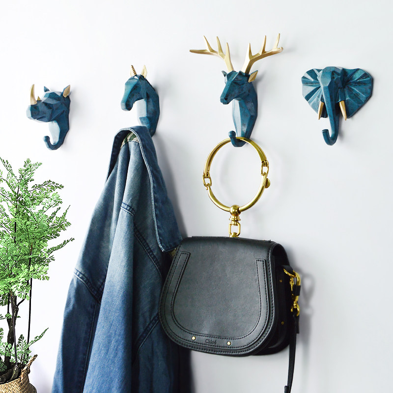 Entry key storage wall hanging antler decorative hook Nordic door porch creative coat hook punch-free hanger