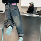 Осенние джинсы, утепленные детские весенние штаны, в западном стиле, детская одежда, свободный крой