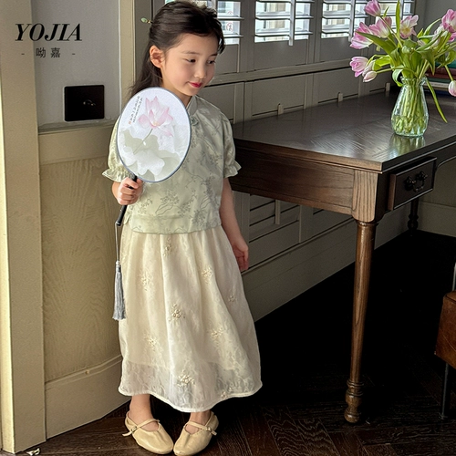 Летнее ханьфу, юбка на девочку, комплект, детская одежда, китайский стиль