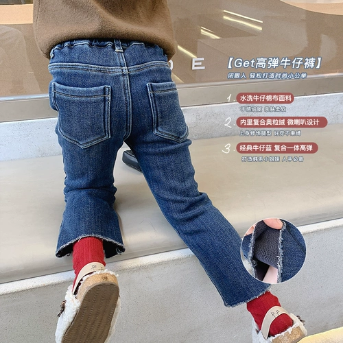 Штаны, детский пуховик, джинсы, бархатные леггинсы, в западном стиле, в корейском стиле, увеличенная толщина