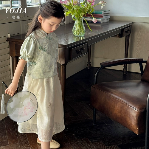 Летнее ханьфу, юбка на девочку, комплект, детская одежда, китайский стиль