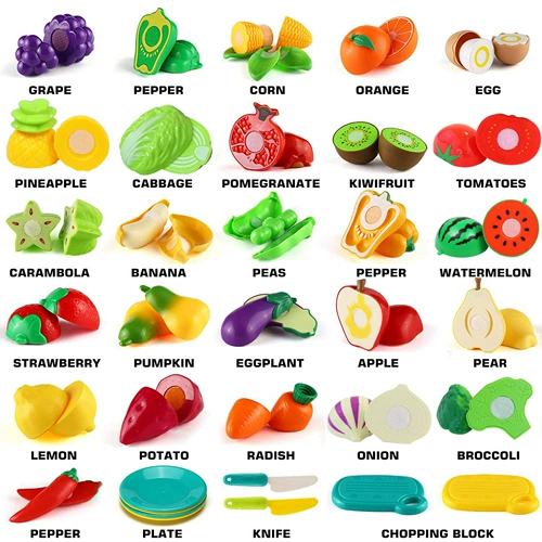 Экспорт иностранной торговли Дети сокращают симуляцию овощей, могут очистить фрукты, фрукты, нарезать музыку кухню игрушки и девушки, чтобы готовить