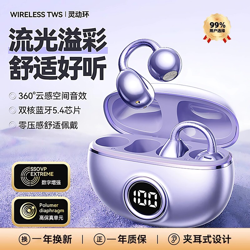 German Clip-On Bluetooth Earphones, Bone Conduction, Non-In-Ear, 2025 New Model, True Wireless, for Sports and Running, Ultra-Long Battery Life