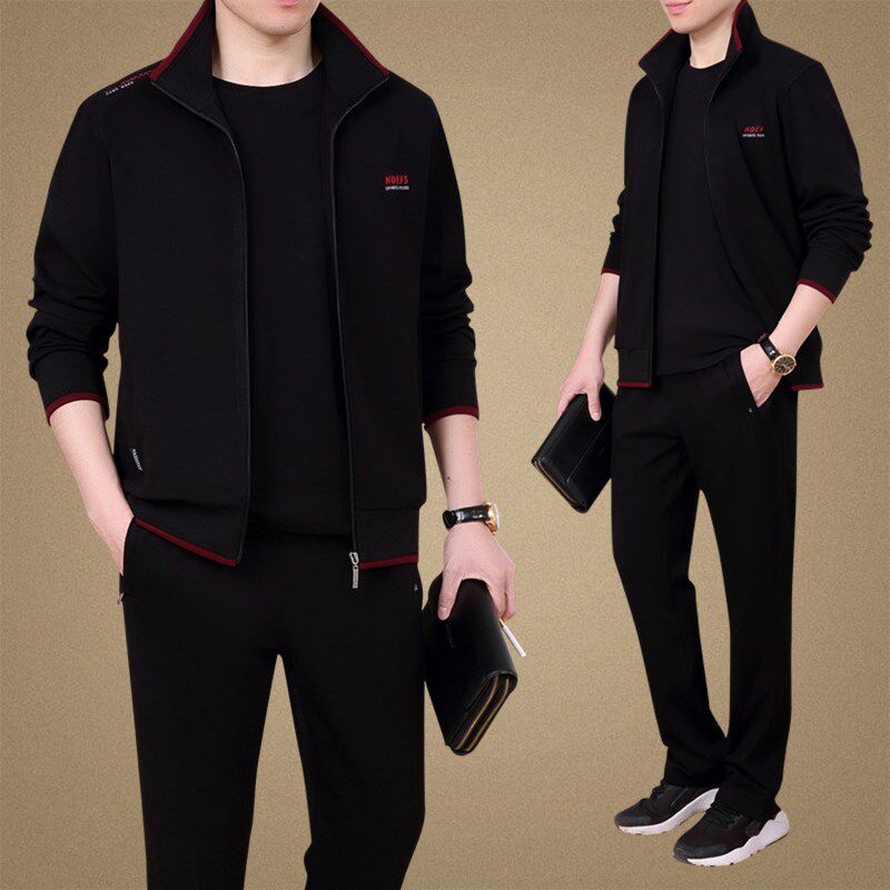 Li Ningpooh Seniors Sports Suit Men's Spring Casual Middle-aged Men Sportswear Sportswear Daddy clothing three sets