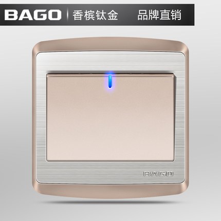 Type 86 household wall switch socket panel 1 - bit open single control union switch Champagne gold electric light