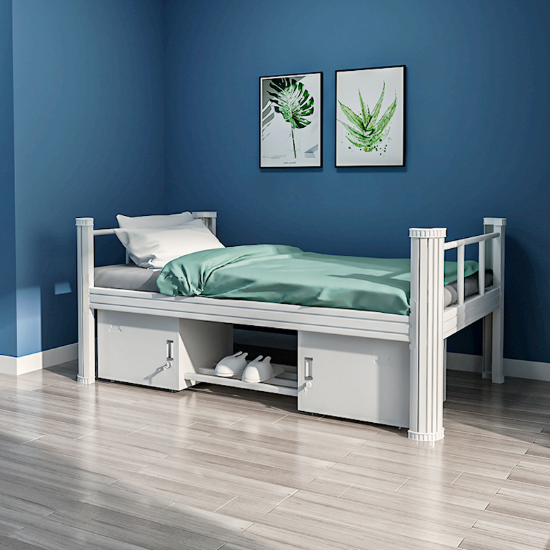 Single bed single layer staff dormitory bed wrought iron bed student home children's bed thickened iron bed iron rental room customization