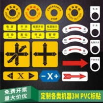 Machine Tool Electrical Equipment Machine Profiled Square Round Button Arrow Indicating Switch Caution Stick Rotation Mark XY Guide Direction Single Axis Coordinate Sticker panel Label Mechanical tightness ID sticker