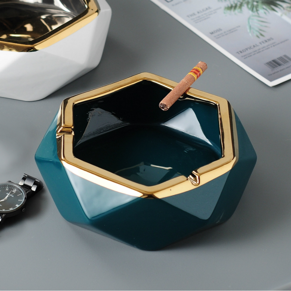 Ceramic ashtray creative fashion multilateral large living room home office new Chinese style porch birthday gift