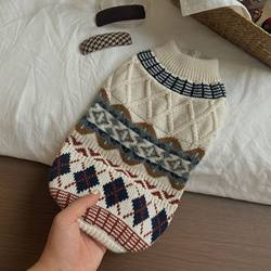 Autumn and Winter Pet Sweaters, Dog Clothes, Small Dogs and Cats, Fair Isle Diamond Pattern, Retro British Style