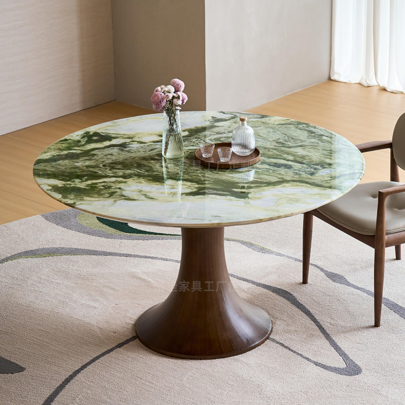 Irish Green Natural Luxury Stone Dining Table, French Mid-Century Style, Suitable for Small Apartments, Glacier Green High-End Marble Round Table Irish Green Natural Luxury Stone Dining Table, French Mid-Century Style, Suitable for Small Apartments, Glacier Green High-End Marble Round Table