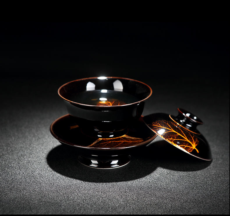 Up with konoha lamp that large green was jizhou up ceramic tea tureen cup three temmoku lamp that kung fu cups
