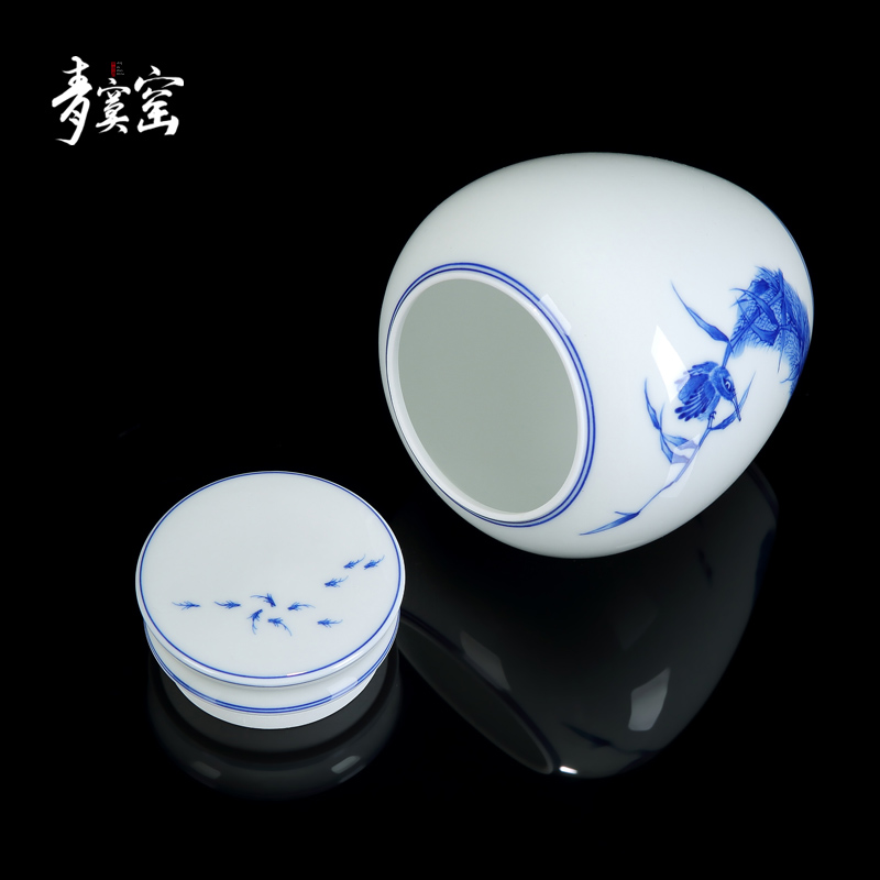 Up with jingdezhen blue was caddy fixings hand - made storage tank ceramic jar with cover seal pot puer tea cake