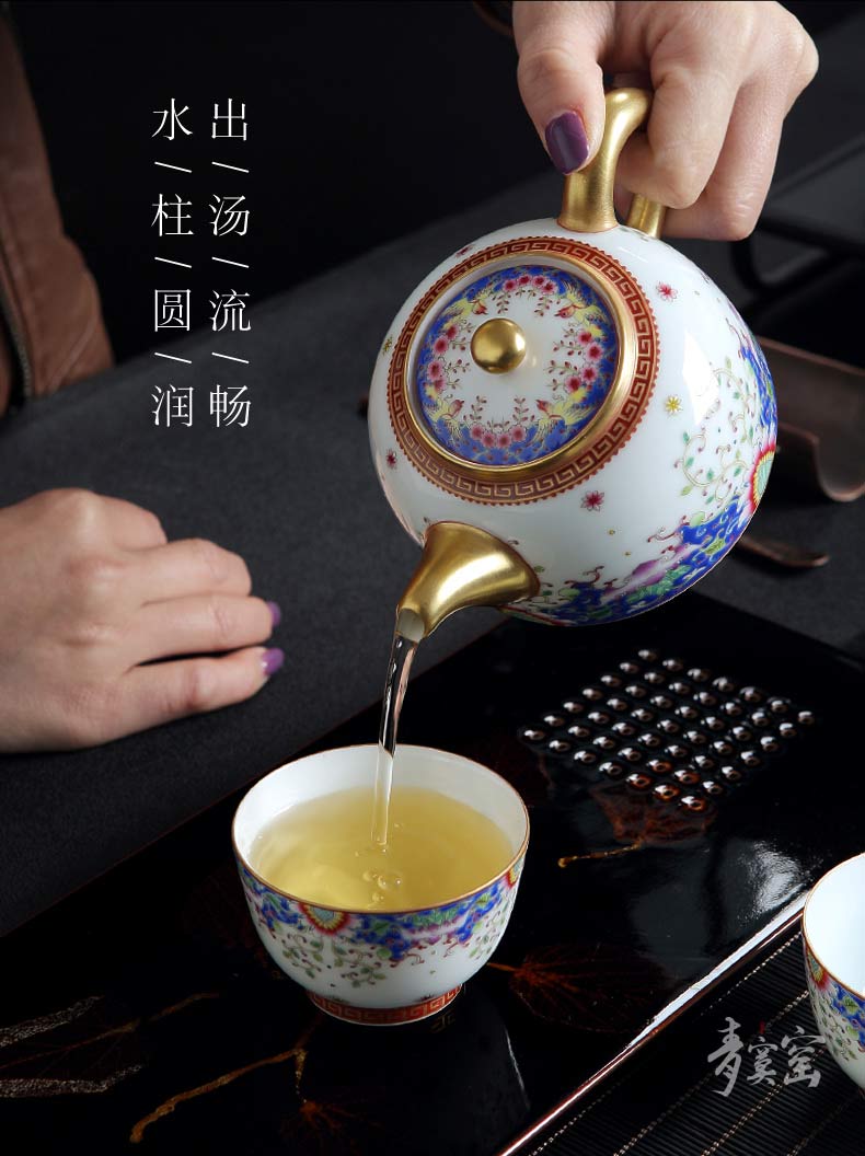 Jingdezhen up ceramic green was kung fu teapot household enamel manual hand - made filter with tea pot