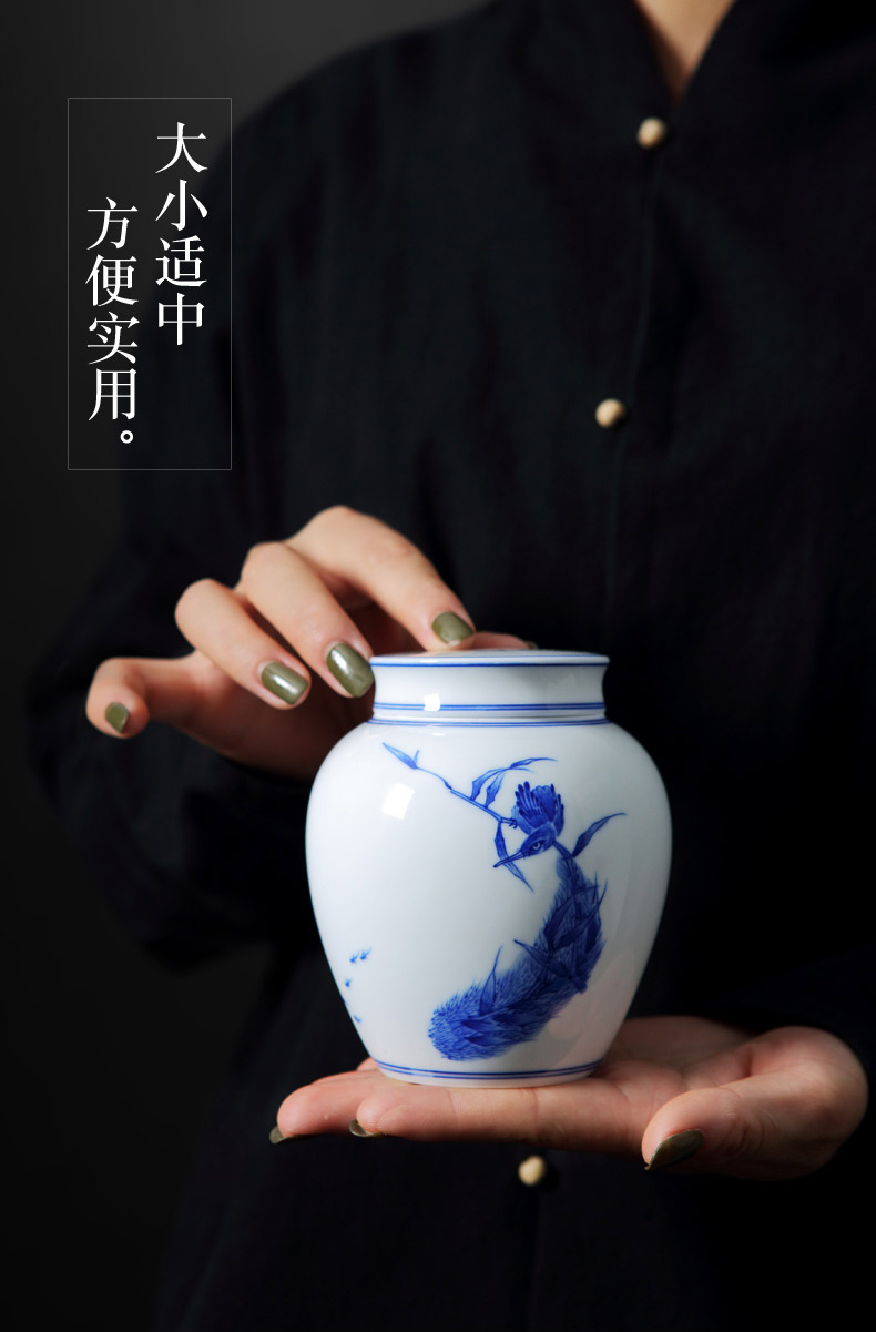 Up with jingdezhen blue was caddy fixings hand - made storage tank ceramic jar with cover seal pot puer tea cake