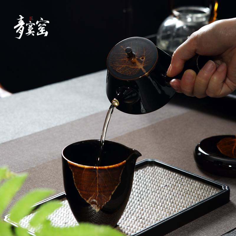 Its green up konoha temmoku light side of jingdezhen ceramic teapot tea large large capacity single pot of tea