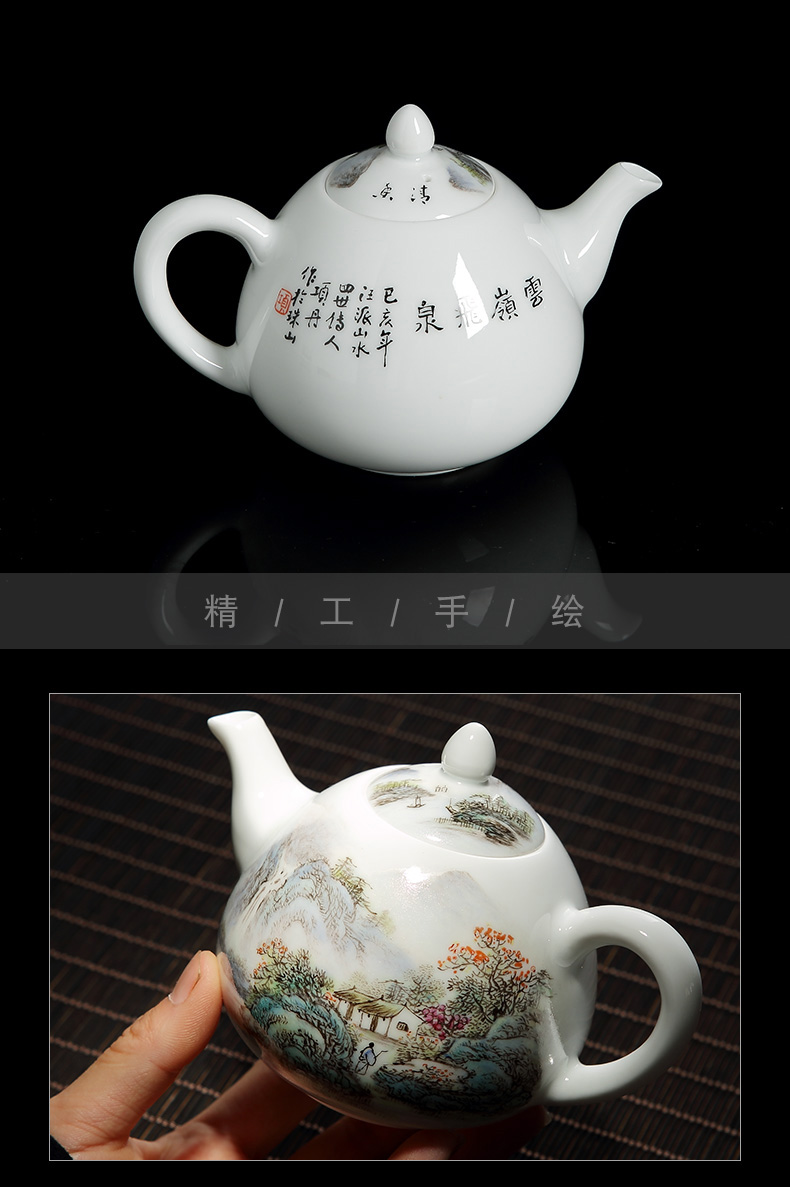 Up with jingdezhen ceramics hand - made pastel blue was kung fu tea set household teapot domestic large manual single pot