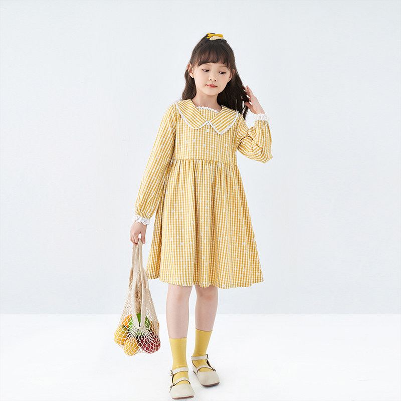 Yin Mantong Girl Dress Girl Foreign Dress Dolls Collar Children's Plaid Dress Princess Dresses Korean Version 2022 spring new
