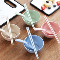Bowl single creative wheat straw bowl environmentally friendly household soup noodles rice bowl tableware big and small soup bowl chopsticks set