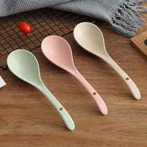 Wheat straw tablespoon household kitchen spoon long handle porridge spoon porridge rice spoon plastic spoon three sets anti-fall