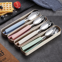 Wheat straw chopsticks spoon Fork Bento chopsticks spoon set tableware three-piece student portable two-piece spoon Fork Japanese