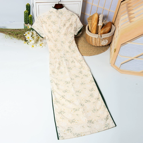 Кружевное ципао, свежее осеннее длинное платье, светлый стиль, подходит для подростков, средней длины