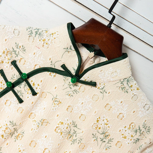 Кружевное ципао, свежее осеннее длинное платье, светлый стиль, подходит для подростков, средней длины