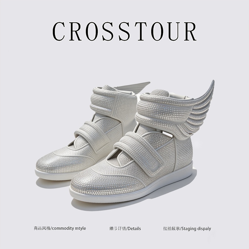 American Crosstour~2026 Autumn New Angel Wings Rhinestone Vintage High-Top Sports Casual Shoes