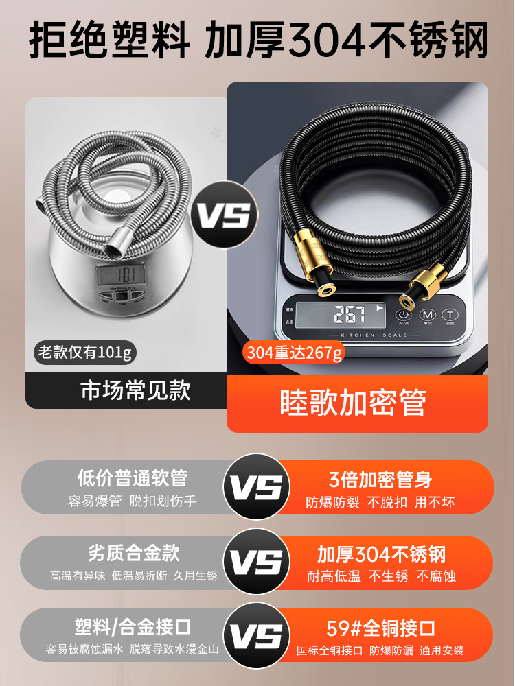 All-Copper Shower Hose Universal Large-Diameter Bathroom Shower Head Connection Pipe Booster Bathroom Heater Accessories Collection