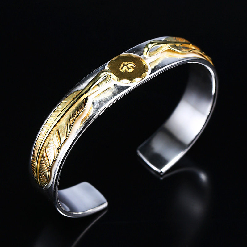 Cartoonist Tianjin Takaqiao Gühr Bracelet pure silver hand-made diy double feather opening bracelet silver jewelry Japan and Korea
