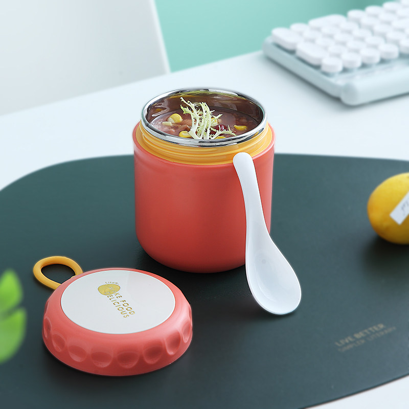Office worker water cup portable handle sealed milk breakfast cup mini insulation bucket stainless steel liner cereal soup cup
