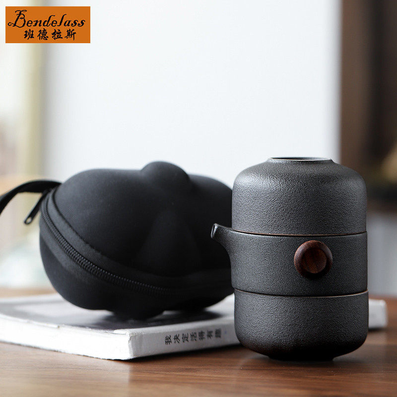 Banderas one pot two cups of fast-track cup travel tea set rough pottery portable kung fu tea set car tea maker
