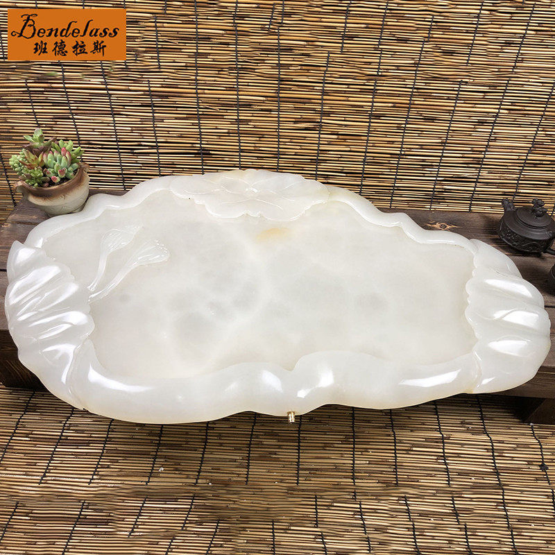 Jade tea tray home natural stone whole block tea table drainage tray Afghanistan jade tea sea kung fu tea set tray