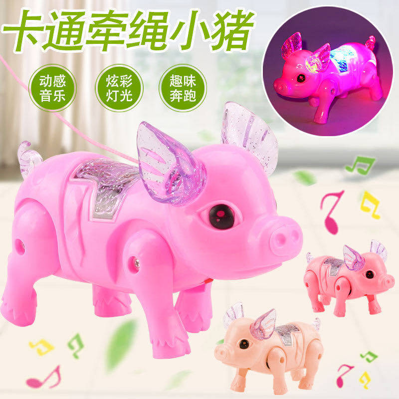 Shake-up Electric Rope Luminous Piglet Nets Red Music Pig Children's Internet Red Night Market Stall Walking Toys