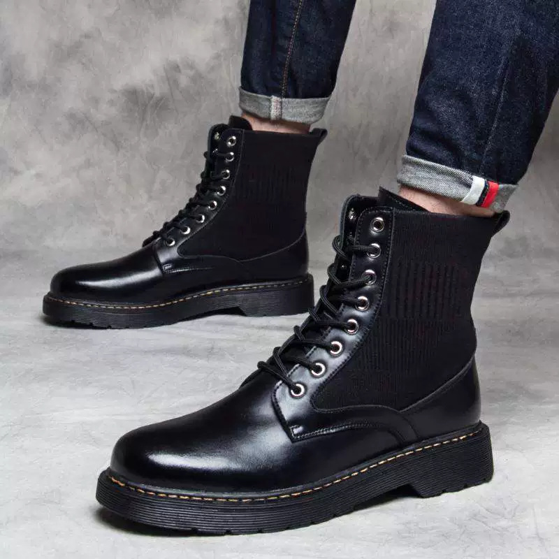 Quầy là thương hiệu Martin boots nam mùa đông phong cách Anh giày dụng cụ cắt giữa mùa thu giày da cao cổ phiên bản hàn quốc - Giày ống