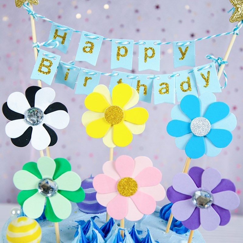 Cake Decoration Plug-in Sunflower Sunflower Small Windmill Dessert Card Letters Labanner Happy Birthday Inserts