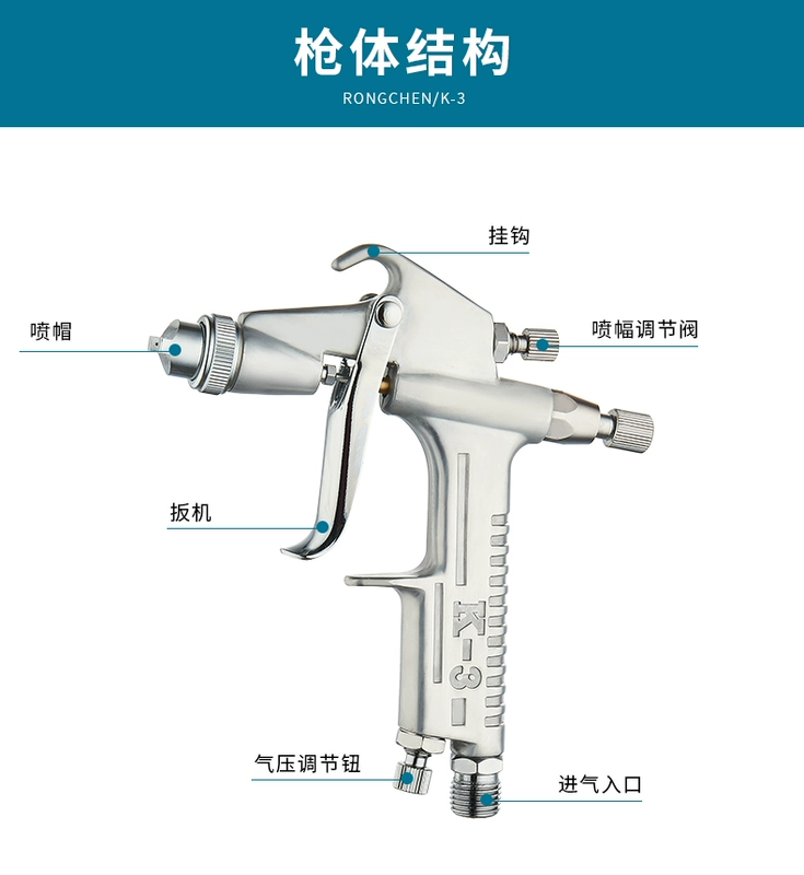 Súng phun sơn K3 miệng tròn đường kính nhỏ nhỏ miệng phẳng nội thất da màu sắc sửa chữa diện tích nhỏ súng phun sơn bằng khí nén máy phun bột bả tường máy phun sơn nước