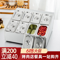 1 9 Stainless Steel Shares Basin Rack Milk Tea Shop Jam Square Box Divided 6-g bracket 1 6 seasoning Display cabinet Commercial