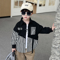 Boys shirts spring 2024 new style childrens fashionable striped tops baby boys spring and autumn casual clothes