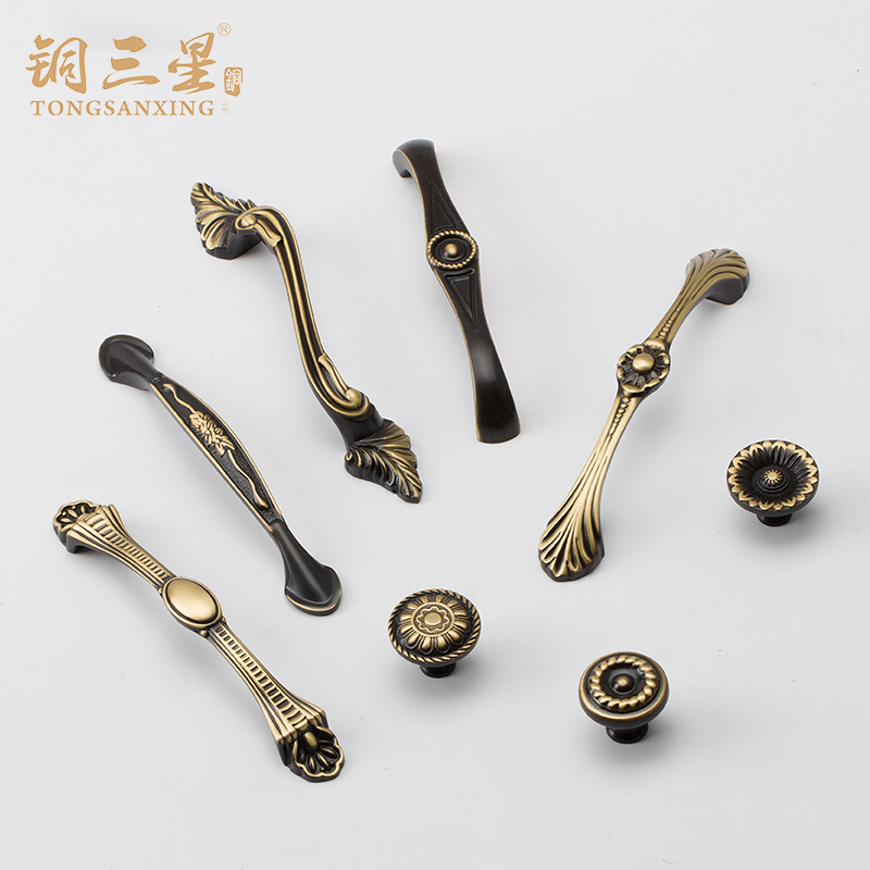 Black gold wardrobe handle all copper Nordic European drawer overall cabinet handle pure copper black light luxury modern brass handle