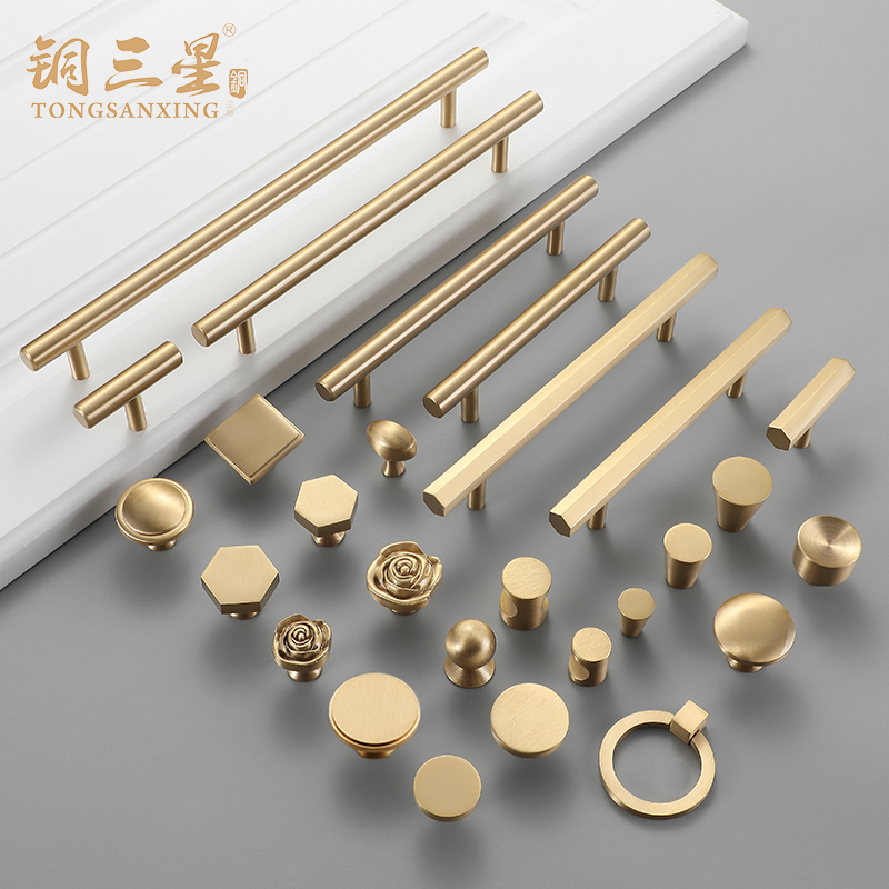 Gold pure copper cabinet door wardrobe handle modern minimalist drawer overall cabinet handle light luxury brass single hole door handle