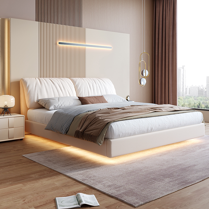 Foshan Top-Grain Leather Bed, Wedding Bed, 1.8m/2m Master Bedroom Large Bed, Double Storage Bed, Elephant Ear Floating Leather Bed Foshan Top-Grain Leather Bed, Wedding Bed, 1.8m/2m Master Bedroom Large Bed, Double Storage Bed, Elephant Ear Floating Leather Bed